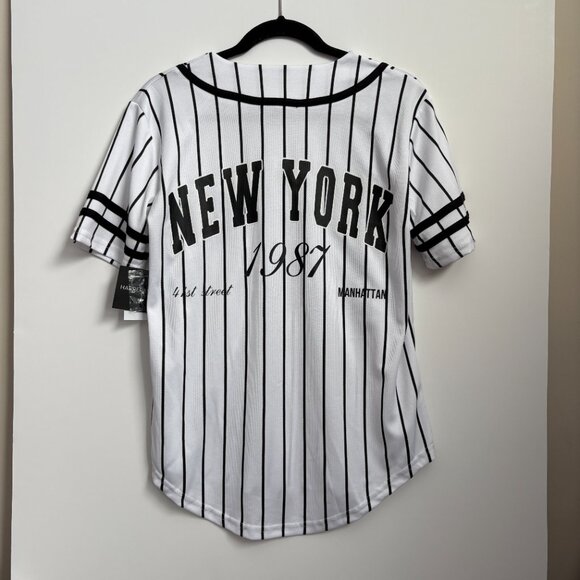 Harper & Ivy New York Pinstripe Baseball Graphic Short Sleeve Tee Size XS New - Picture 2 of 7